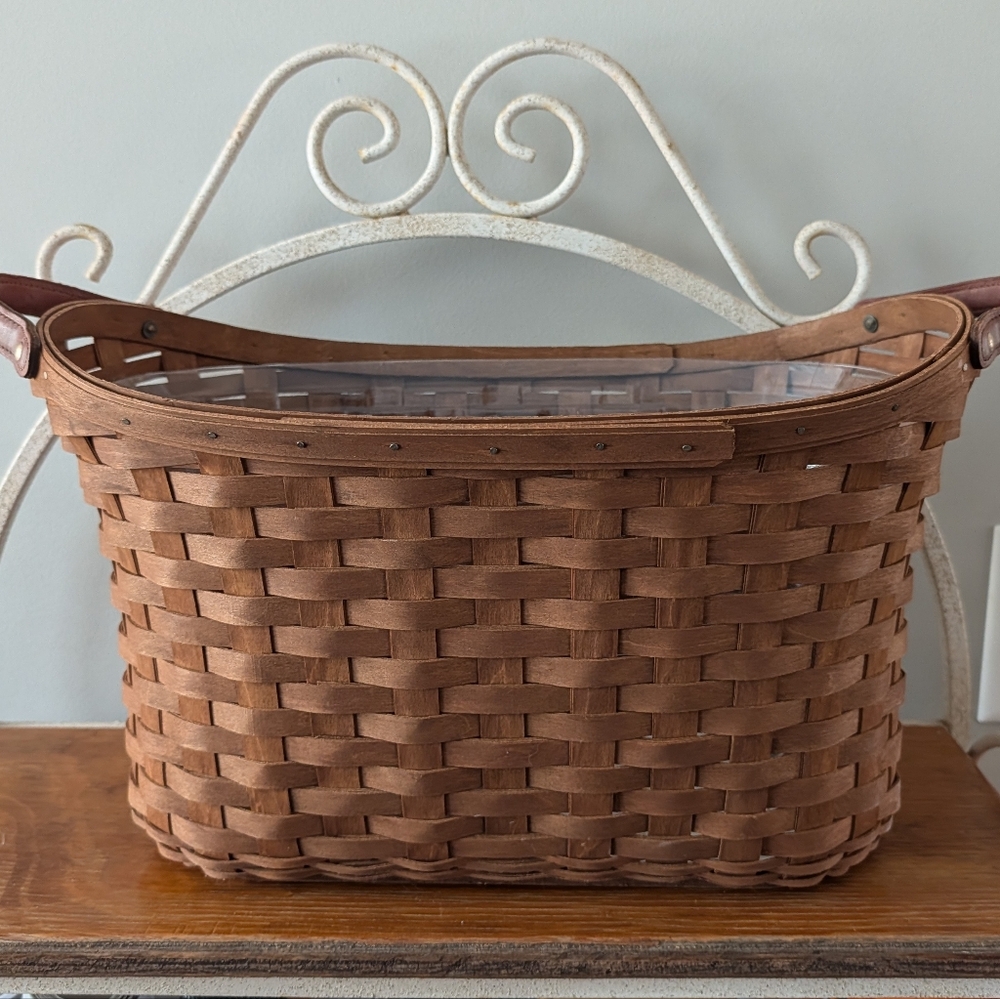 Longaberger Brown Woven Basket with Leather Handles